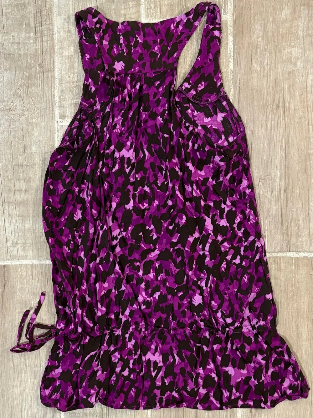 Apt. 9 Purple and Black Print Halter Dress with Beaded Straps